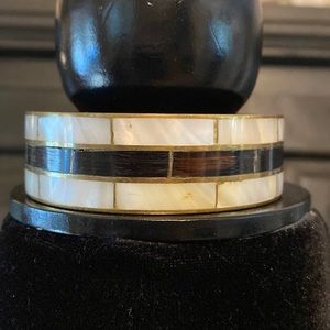 #1- Vintage brass mother of pearl & black onyx bangle bracelet